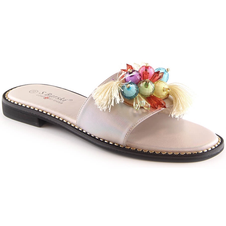 Sandali bassi comodi da donna beige con perline S.Barski Kv 2775-47