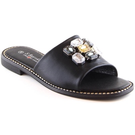 Ciabatte basse da donna comode nere con zirconi S.Barski Kv 2775-31 nero