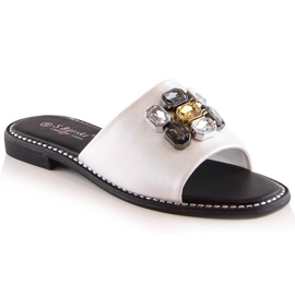 Ciabatte basse da donna comode bianche con zirconi S.Barski Kv 2775-31 bianca
