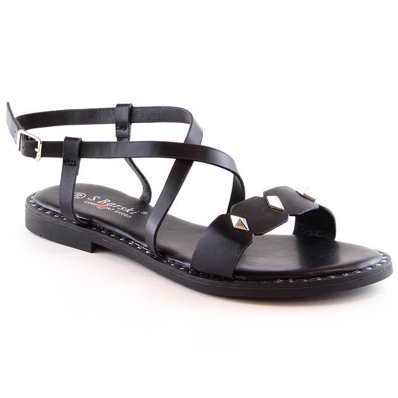 Sandali bassi da donna comodi neri con getti S.Barski Yxd 072-1 nero