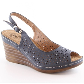 Sandali da donna comodi sulla zeppa con zirconi blu navy eVento 0972