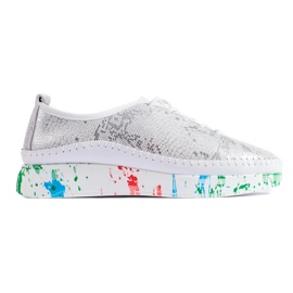 Scarpe da donna in pelle argento con plateau Shelovet colorato