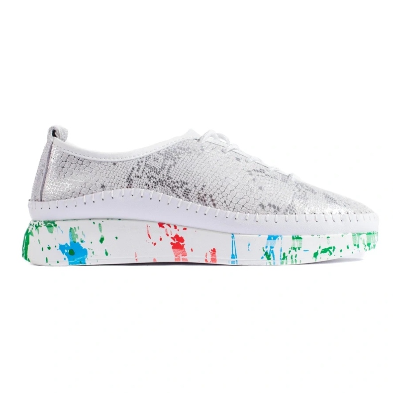 Scarpe da donna in pelle argento con plateau Shelovet colorato d'argento