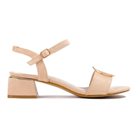 Sandali in pelle scamosciata beige da donna con tacchi bassi