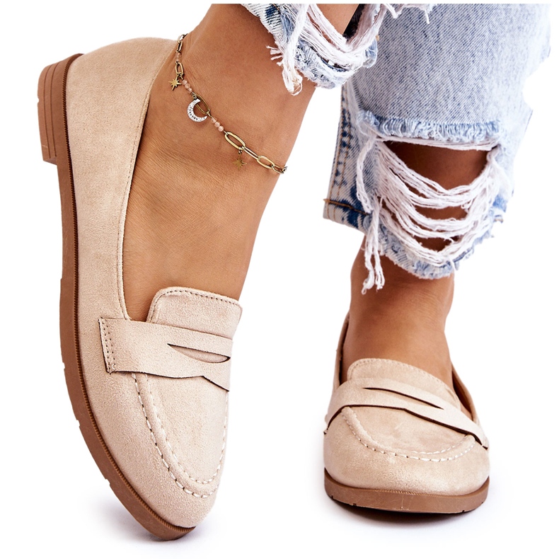 PS1 Comodi Mocassini da Donna in Pelle Scamosciata Beige Lucca