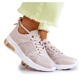 S.Barski Sneakers sportive da donna in pelle su zeppa beige