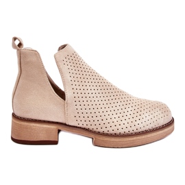 Stivali traforati in pelle scamosciata su tacco piatto, Beige