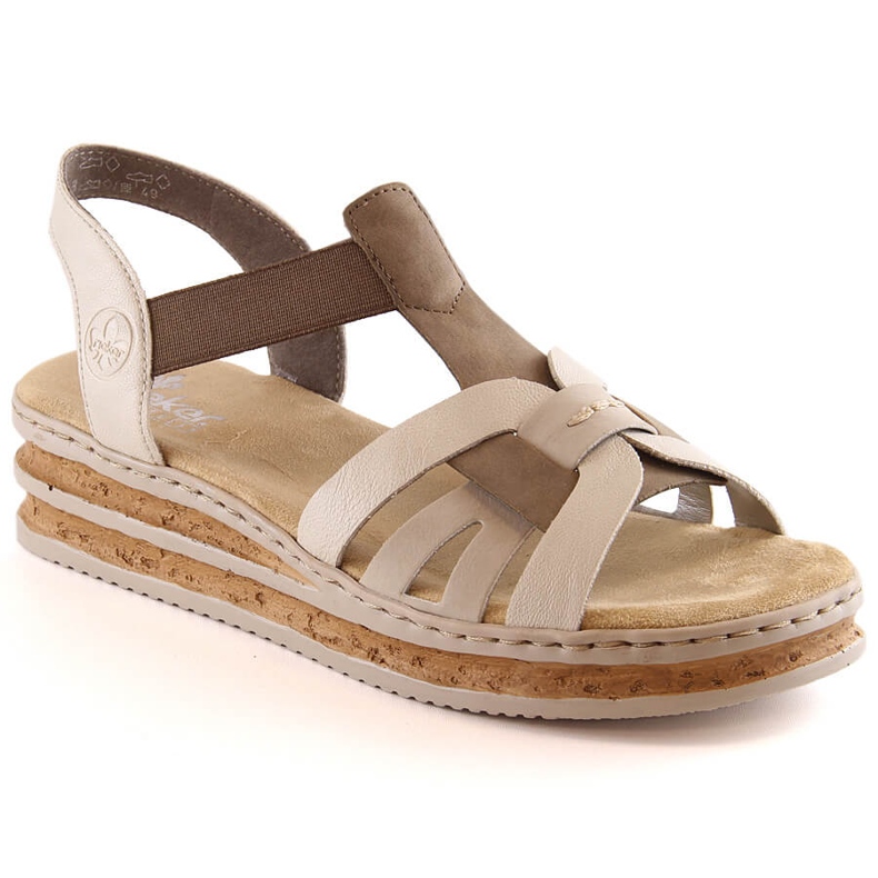 Comodi sandali con zeppa da donna beige Rieker 62918-62