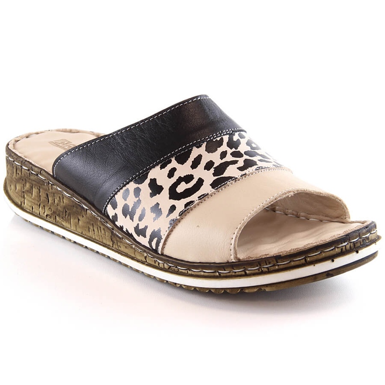 Comode pantofole da donna in pelle con stampa leopardata Artiker 52C0972 nero