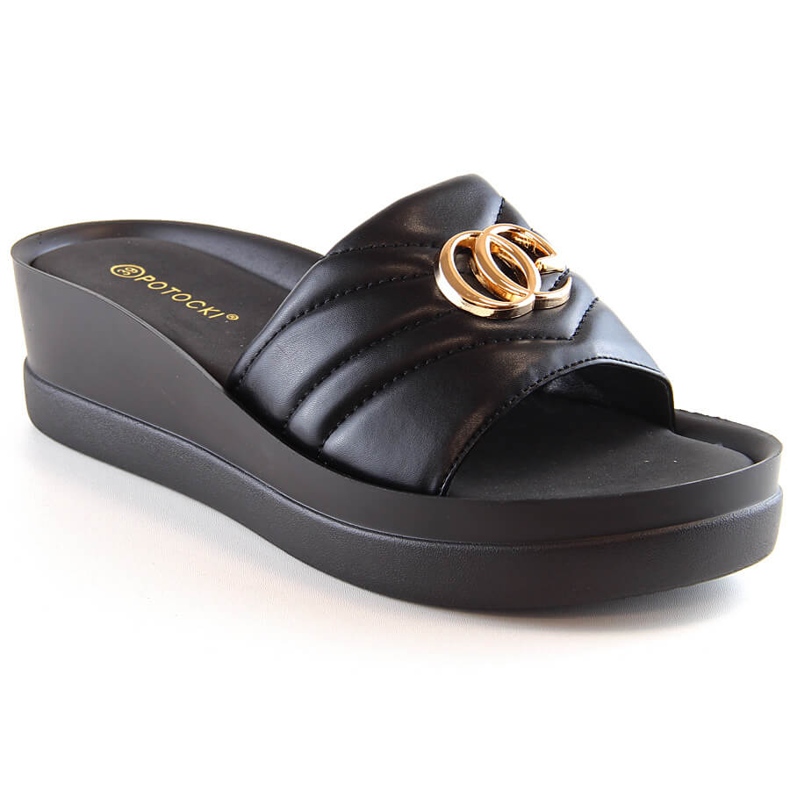 Pantofole con zeppa nere da donna Potocki YQ21001 nero