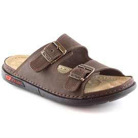 Comode ciabatte da uomo in pelle con fibbie marrone T.Sokolski Fs M01