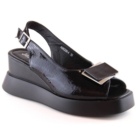 Sandali con zeppa da donna laccati neri Jezzi SA209-4 nero