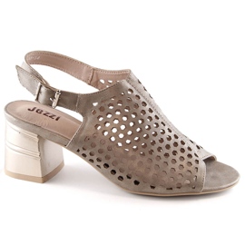 Sandali da donna traforati dorati con tacco alto Jezzi MR1954A-14 d'oro