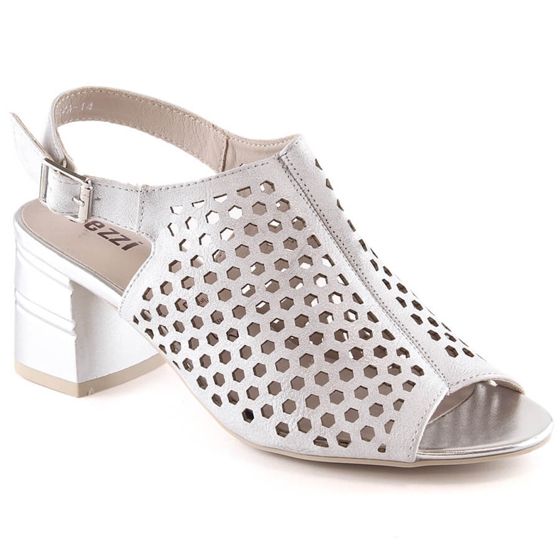Sandali da donna con tacco argento traforato Jezzi MR1954A-14 d'argento