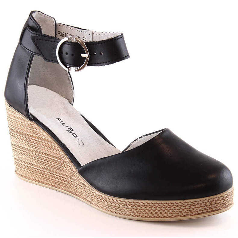 Sandali con zeppa da donna in pelle nera Filippo DS3519 nero