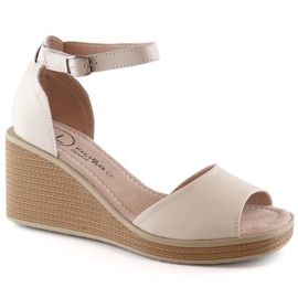 Comodi sandali con zeppa da donna in pelle Filippo DS4507 beige