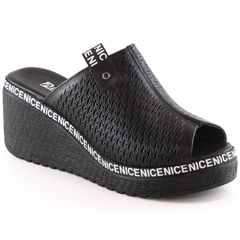Sandali con zeppa traforati in pelle da donna neri Artiker 50C0523 nero
