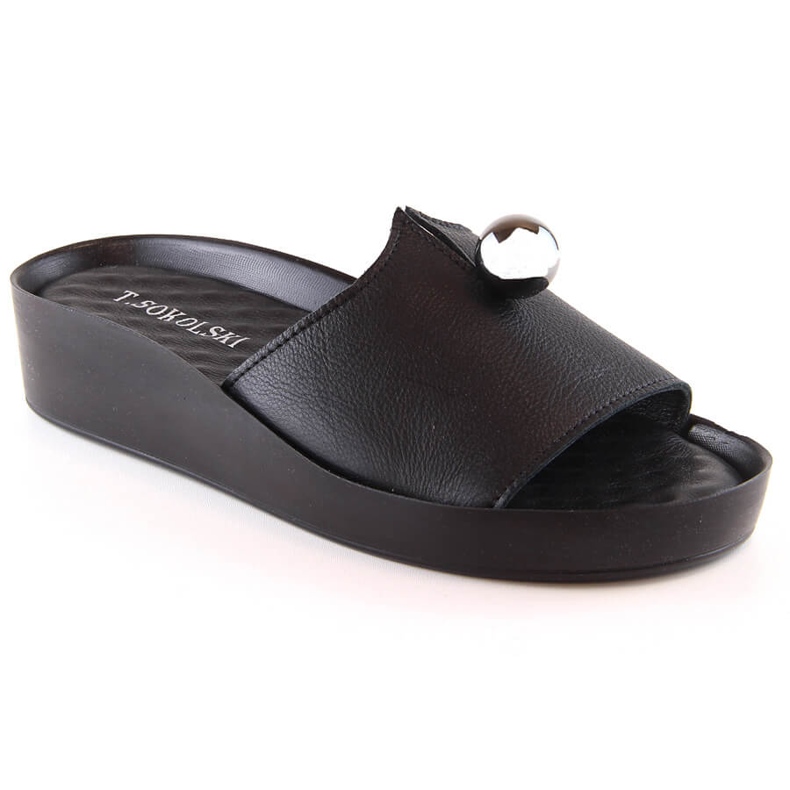 Pantofole da donna in pelle nera T.Sokolski L22-312 nero