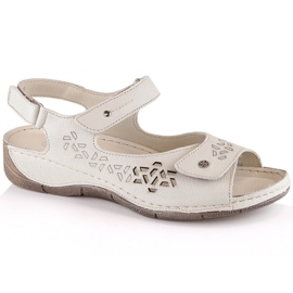Comodi sandali da donna in pelle con cinturini in velcro Ekri Helios 266-2 beige