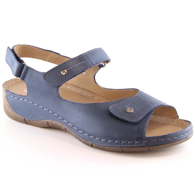 Comodi sandali in pelle da donna con cinturini in velcro Helios 266-2 blu