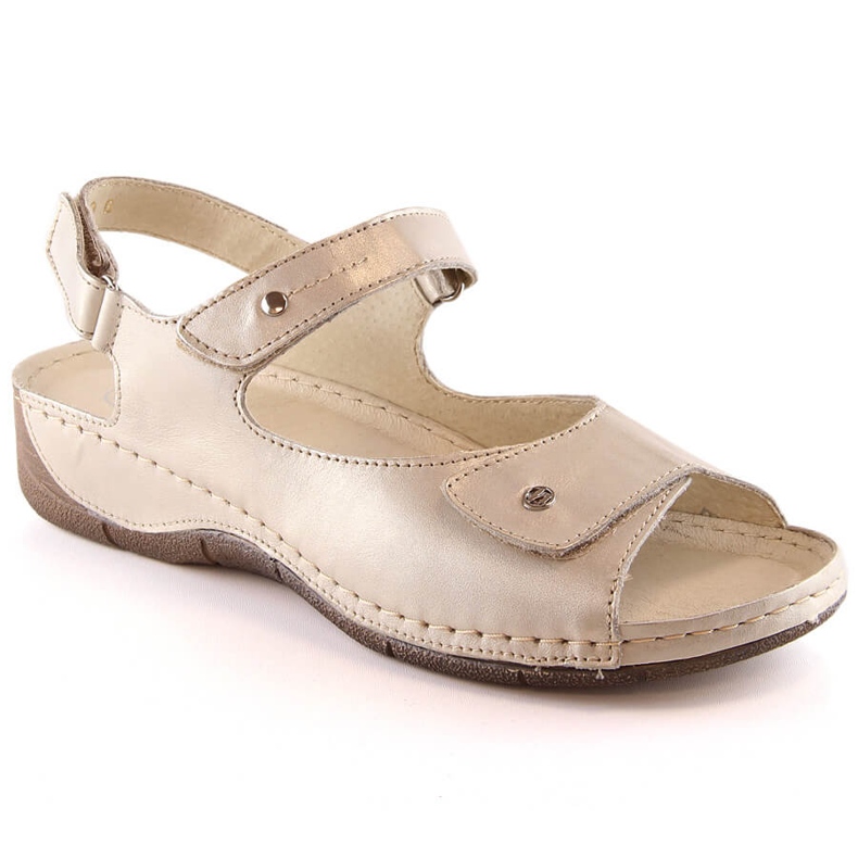 Sandali comodi da donna in pelle con velcro dorato Helios 266-2 d'oro