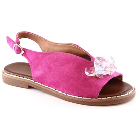 Sandali bassi da donna in camoscio con cristalli fucsia Jezzi RMR2266-2 rosa