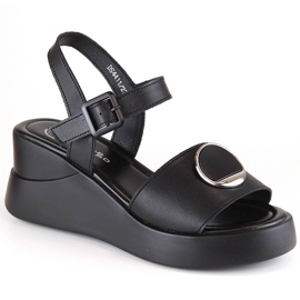 Sandali con zeppa da donna in pelle nera Filippo DS4411 nero