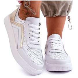 Scarpe Sportive Traforate in Pelle da Donna Bianche e Oro Carvalo bianca