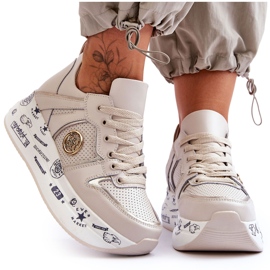 PE1 Sneakers in pelle da donna su una piattaforma spessa Asturie beige
