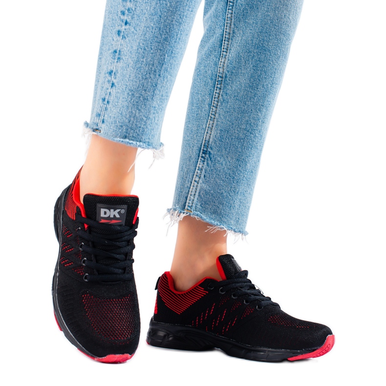 Scarpe sportive da donna in tessuto nere e rosse DK nero