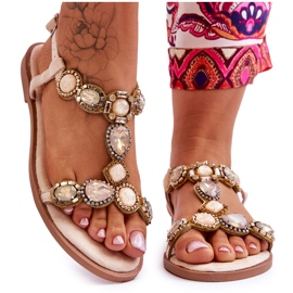 Sandali Bassi Dallas In Camoscio Beige Con Pietre