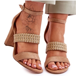 Sandali In Camoscio Con Tacco Intrecciato Cammello Roselia marrone