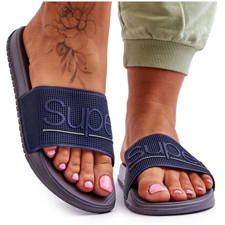 Pantofole Leggere Da Donna Con Scritta Merry Grigio Navy blu