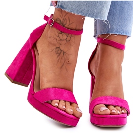 Sandali alla moda in pelle scamosciata con tacco quadrato Merila fucsia rosa