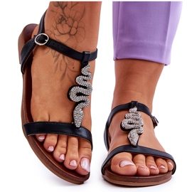 Sandali In Pelle Con Serpente Decorativo S.Barski KV-5541-42 Nero