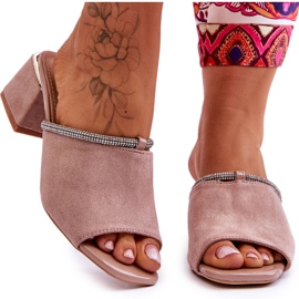 Pantofole con tacco alto in pelle scamosciata S.Barski KV-612-2 Beige