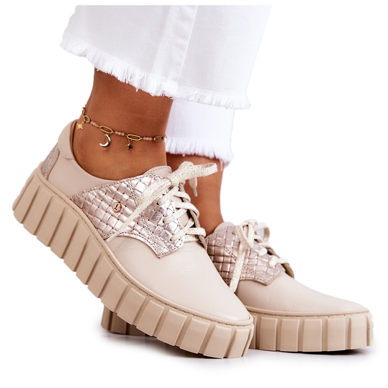 Lemar Scarpe in pelle beige e oro su piattaforma