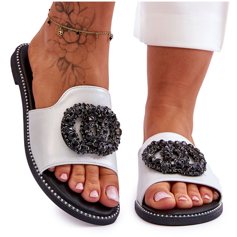 Pantofole Basse Da Donna Con Ornamenti S.Barski KV-520-3 Argento d'argento