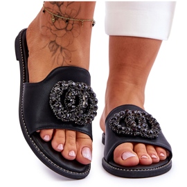 Pantofole basse da donna con ornamenti S.Barski KV-520-3 nere nero