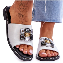 Pantofole Donna Con Pietre S.Barski KV-2775-31 Bianco-Argento