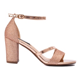 Sandali Shelovet con tacco glitter oro beige