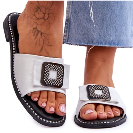 Ciabatte Donna In Pelle Con Strass S.Barski KV-2775-33 Silver argento