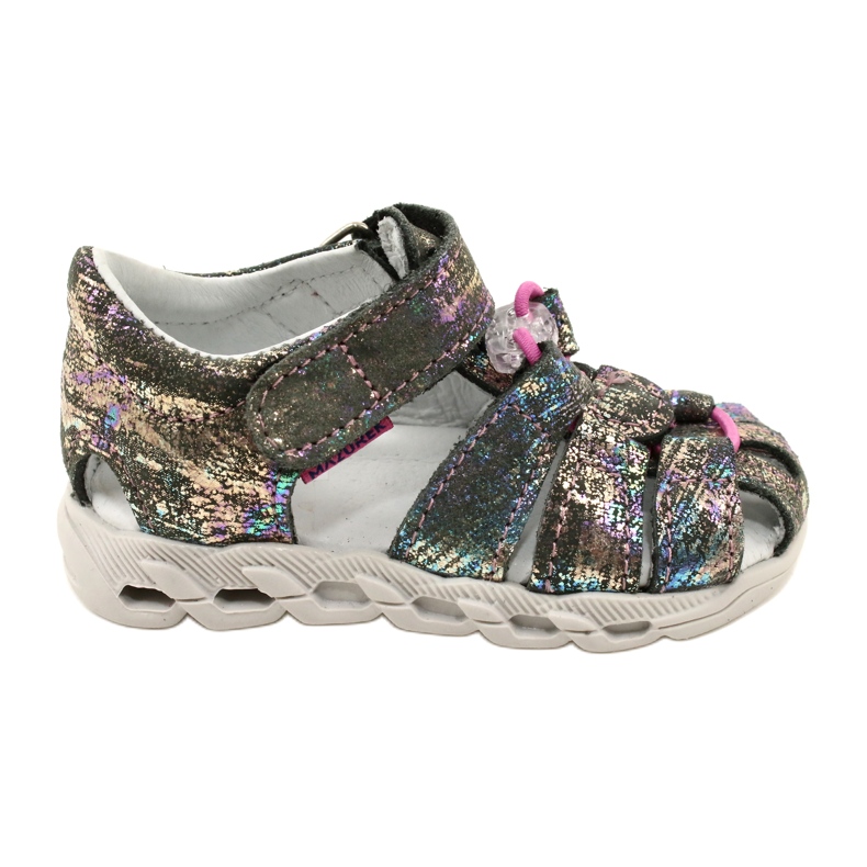 Sandali femminili Shiny in pelle lucida Mazurek 1364 Metallic grigio