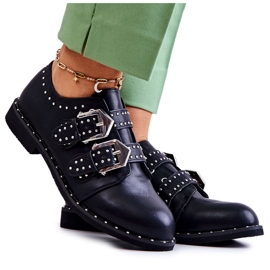 LU BOO Scarpe da donna eco-piuma con fibbie e borchie nere nero