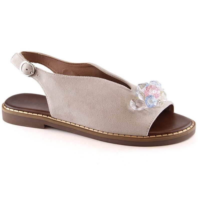 Sandalo piatto in camoscio con cristalli Jezzi W RMR2266-2 beige