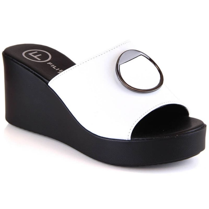 Mules Filippo DK4610 con zeppa in pelle bianca