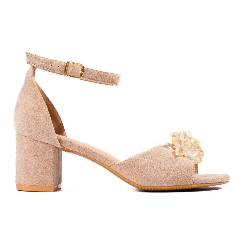 W. Potocki Sandali Potocki in camoscio beige con cristalli