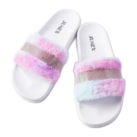 Ciabatte in pelliccia colorata con strass di Carrito rosa