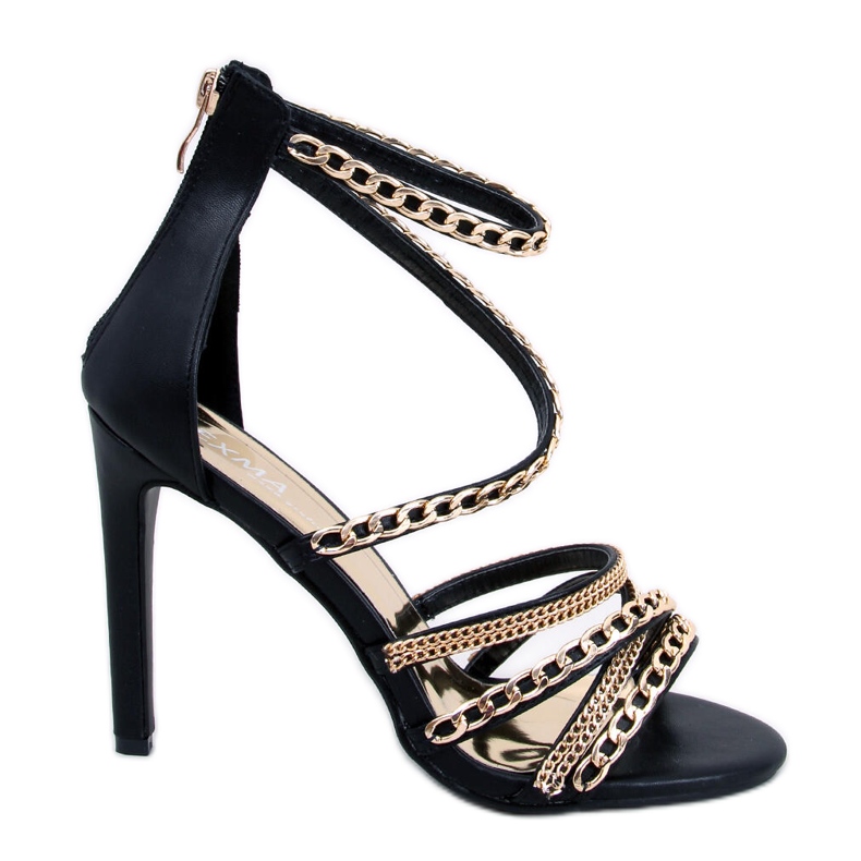Sandali neri Chester con tacco a catena nero