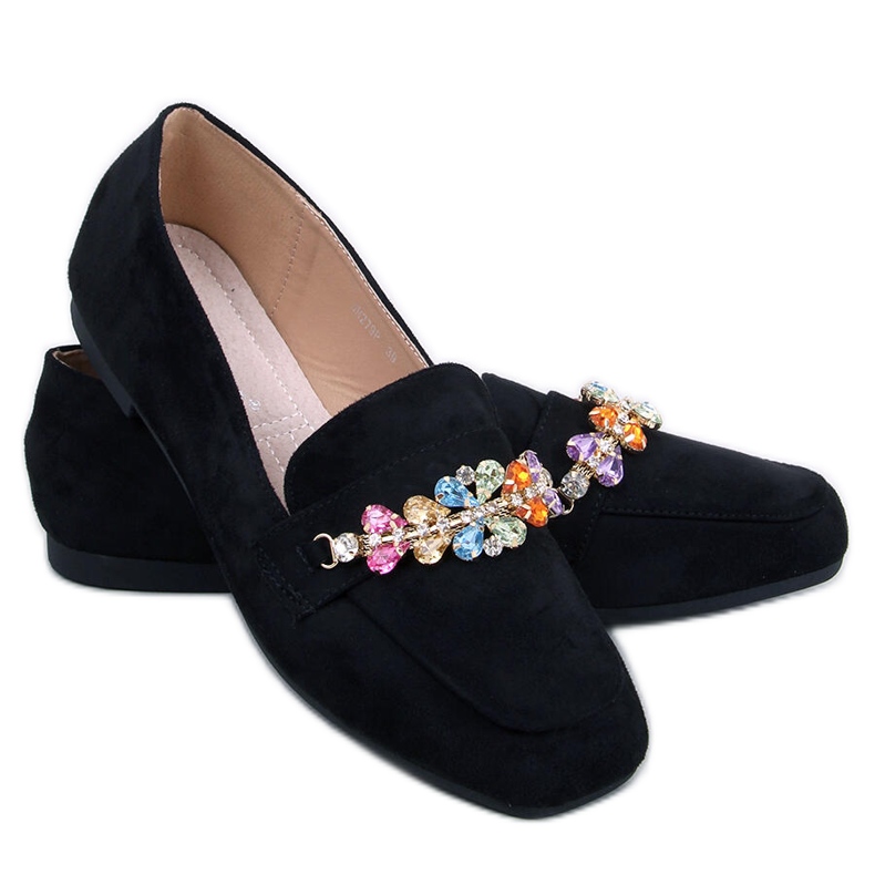 Mocassini Davitian neri con strass nero